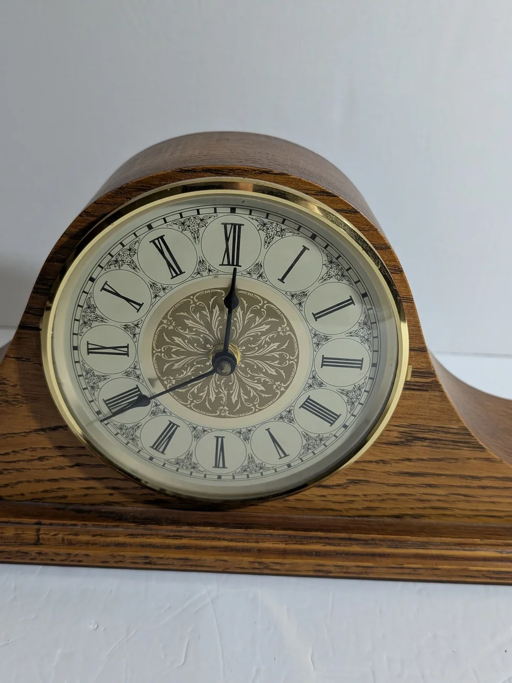 Vintage Wood Mantel Clock in Brown with Brass Accents